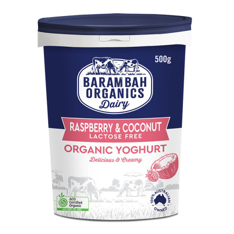 Barambah Organics Raspberry and Coconut Lactose Free Yoghurt